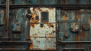 Rusty Metal Door on Weathered Industrial Structure photo
