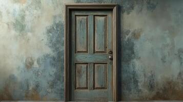Weathered Wooden Door in Aged Wall Setting photo