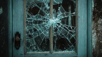 Shattered Glass in an Old Teal Door photo