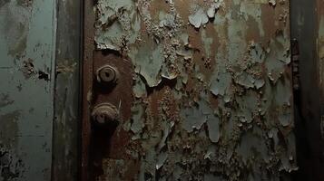 Peeling Paint Reveals Rusty Metal Door Surface photo