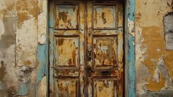 An old door in a dilapidated building photo