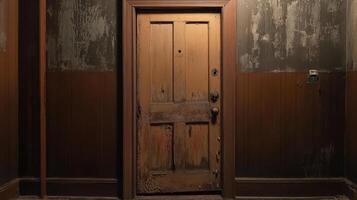 Weathered Wooden Door in Old Building Interior photo