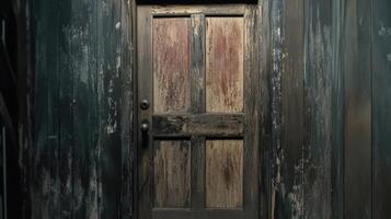 Weathered Wooden Door in Dark Frame photo