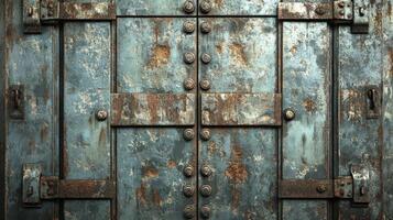 Rusted Metal Door With Rivets And Hinges photo