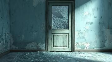Broken Door In A Derelict Room Showing Decay And Neglect photo