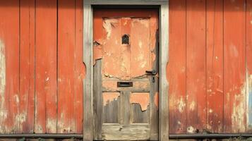 Weathered Orange Wooden Door And Wall photo