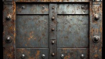 Rusty Metal Panel With Rivets And Aged Texture photo