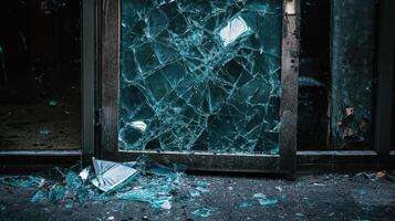 Shattered Glass Door in a Dark Frame photo