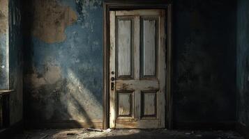 Old Weathered Door In Abandoned Room photo
