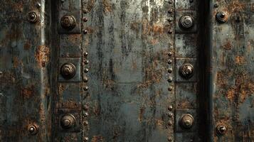 Rusty Metal Plate With Bolts And Rivets photo