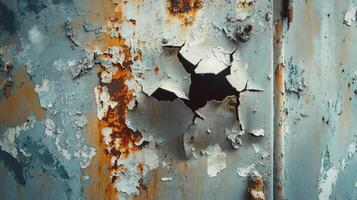 Rusted Metal Surface Showing Extensive Paint Damage and Decay photo