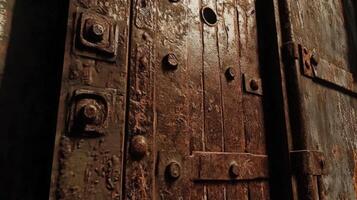 Rusted Metal Door With Aged Hardware Details photo