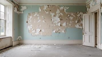 Derelict Room Reveals Peeling Walls and Damaged Floor photo