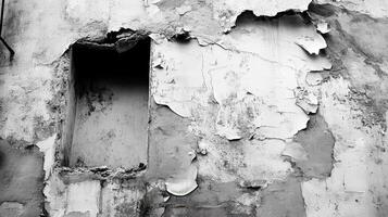 Weathered Wall Reveals Damaged Window Frame photo