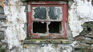 Ruined Window in a Decaying Stone Building photo