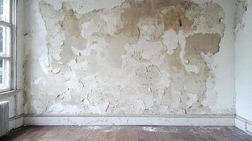 Damaged wall and wooden floor in a room photo
