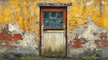 Weathered Door in a Distressed Yellow Building photo