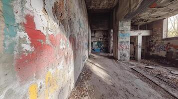 Abandoned Building Interior With Graffiti And Decay photo