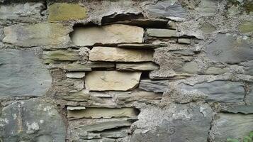 Weathered Stone Wall Texture Showing Irregular Layering photo