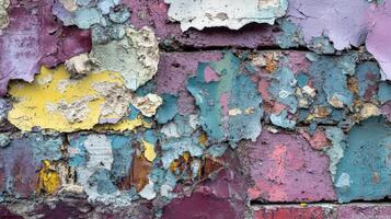 Abstract Colorful Peeling Paint Brick Wall Texture photo