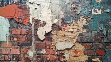 A painting of a wall with peeling paint photo
