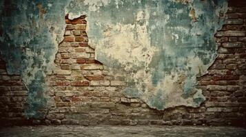 Weathered Brick Wall With Peeling Plaster Showing Aged Texture photo