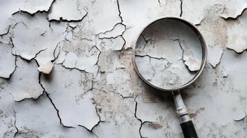 Magnifying Glass on Cracked and Aged White Surface photo