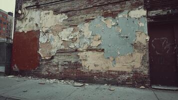 Weathered Brick Wall Showing Extensive Paint Flaking photo
