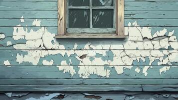 An old wooden house with peeling paint and a window photo