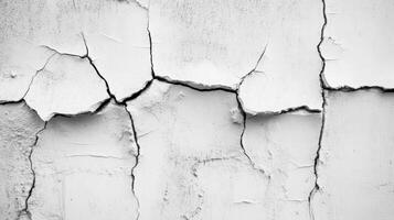 Cracked white wall texture showing significant damage photo