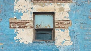 Weathered brick wall with a single old window photo