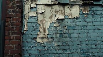 Weathered Brick Wall With Peeling Paint Layers photo