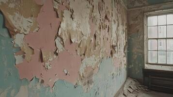 Peeling Paint Reveals Layers Of Decayed Walls In An Old Room photo