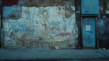 Weathered Wall Urban Scene Featuring Graffiti And A Door photo