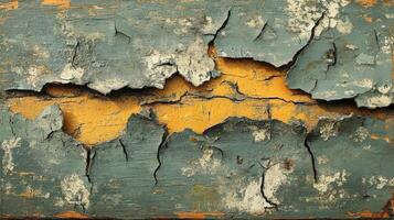 Cracked and Peeling Paint Reveals Yellow Undercoat photo