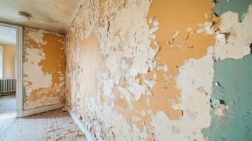 Peeling Paint Reveals Aged Wall Texture in Room photo