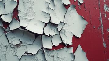 Cracked White Paint Over Red Surface Reveals Aged Texture photo