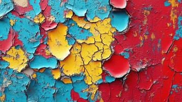 Abstract Red Yellow Blue Cracked Paint Texture photo