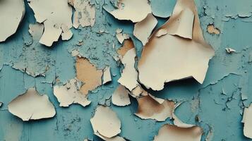 Peeling Paint Reveals Aged Blue Wall Texture photo
