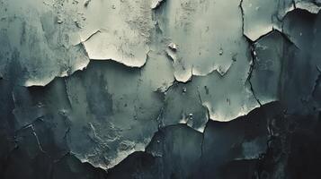 Cracked and weathered teal paint on a wall photo