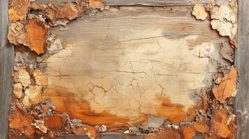Damaged Wooden Panel With Cracked Paint And Decay photo