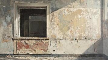 A dilapidated building interior reveals aged brick and plaster photo