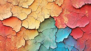 Cracked Paint Surface in Vibrant Hues photo