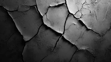 Black and white photo of cracked concrete wall