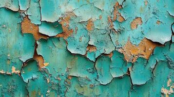 Teal and Orange Paint Flaking on Old Surface photo