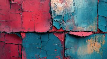 Cracked Red And Teal Paint Surface Texture photo