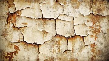 Cracked and weathered paint on an old wall surface photo