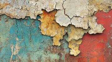 Peeling Paint Reveals Multicolored Layers Of Aged Surface photo