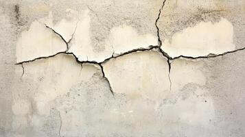 Cracked Beige Wall Showing Significant Structural Damage photo