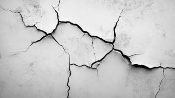 Black and white photo of cracked concrete wall